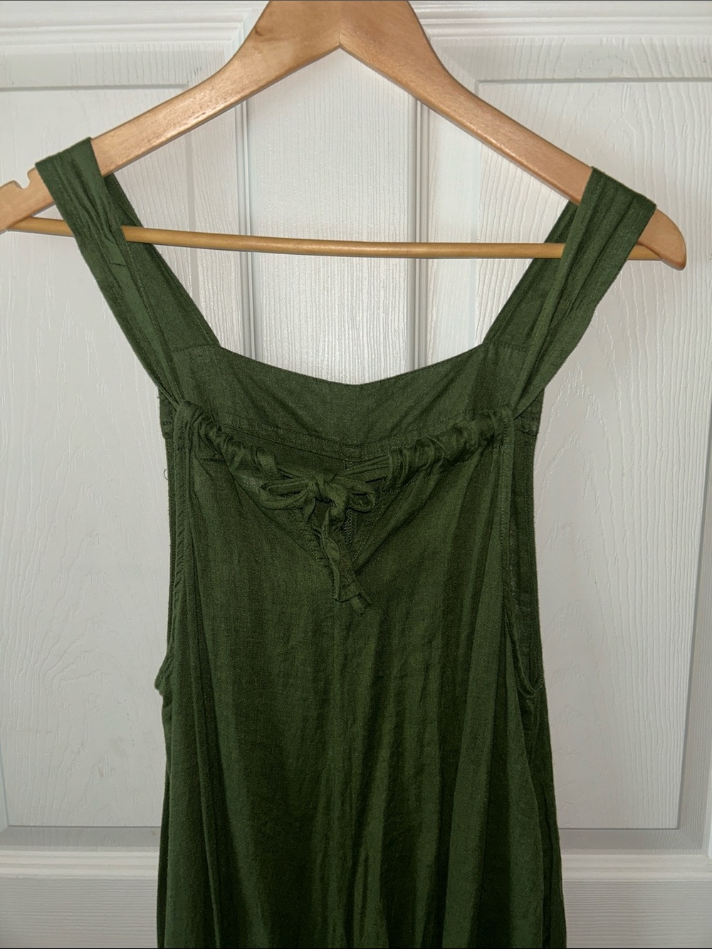 Haute Hippie Style Olive Green Linen Blend Wide Leg Cropped Jumper/Jumpsuit Med - Picture 3 of 7